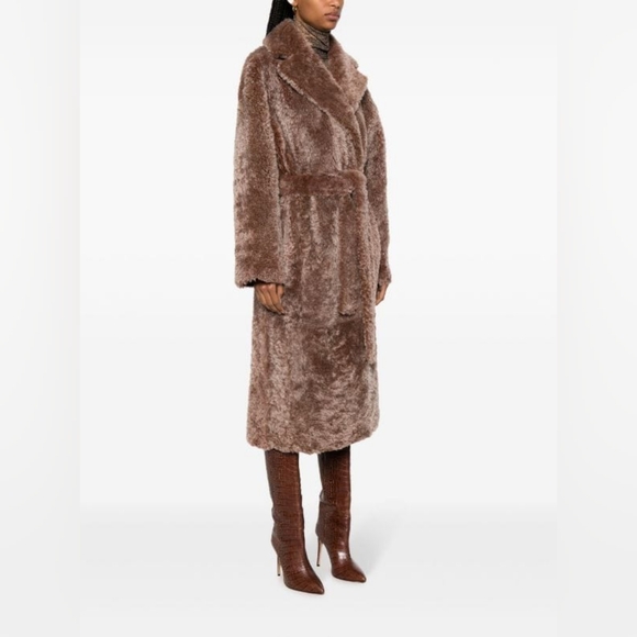 NWOT ULLA JOHNSON Rosetta Belted Shearling Coat Brown Sz L Org $4,330 - Picture 2 of 12